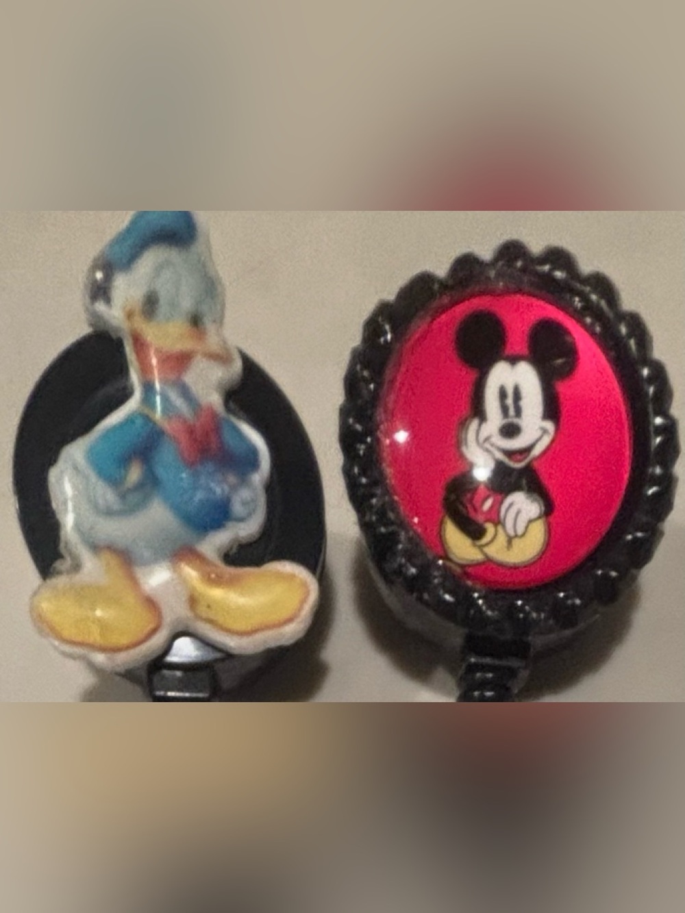 2 Disney Donald Duck & Mickey Nurse ID Badge Reel Holders Alligator Clips Swivel